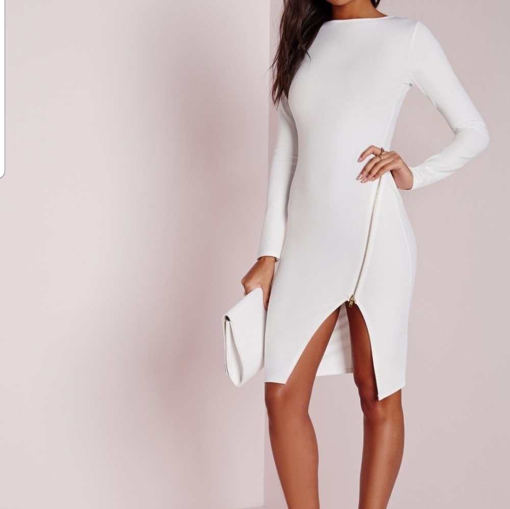 Long Sleeve Zip Detail Midi Dress